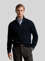 Polo Ralph Lauren Men Cable-Knit Quarter-Zip Sweater Navy Blue