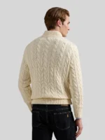 Polo Ralph Lauren Men's Cable-Knit Cotton Quarter-Zip Sweater Cream