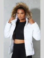Pretty Little Thing White Hooded Puffer Jacket