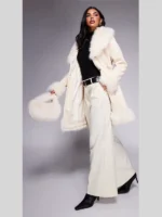 Princess Polly Simmer Lane suedette faux fur trim belted longline penny lane coat