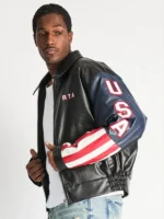 RTA x Landon Barker USA Bomber Leather Jacket