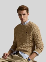 Ralph Lauren Men Cable-Knit Cotton Sweater Camel Melange