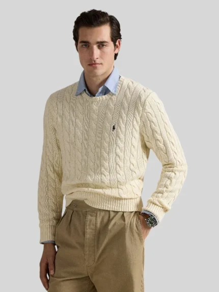 Ralph Lauren Men's Cable-Knit Cotton Sweater White