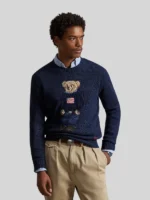 Ralph Lauren Polo Bear Cotton-Linen Sweater Men Navy Blue