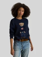 Ralph Lauren Polo Bear Cotton-Linen Sweater Women Navy Blue