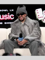Super Bowl LX Halftime Show Press Conference shearling coat