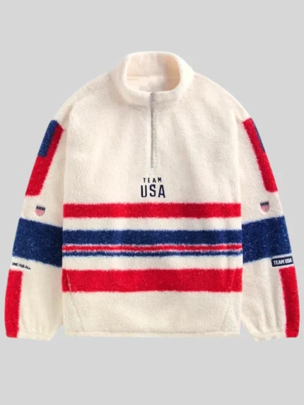 Team USA Cream Quarter-Zip Sherpa Pullover Jacket