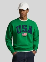 Vintage Fit Flag Fleece Crewneck Green Sweatshirt Men Polo Ralph-Lauren