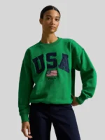 Vintage Fit Flag Fleece Crewneck Green Sweatshirt Women Polo Ralph-Lauren