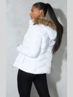 White Quilted Mara Faux Fur Hooded Puffer Jacket