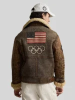 Winter Olympics 2026 Milano Cortina Usher Shearling Leather Brown Jacket