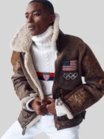Winter Olympics 2026 Milano Cortina leather Brwon Jacket