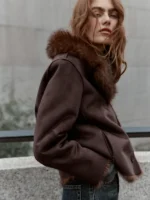 Zara Reversible Faux Fur Jacket Brown