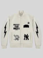winterfashion Protect Your Inner G Gang White Varsity Jacket