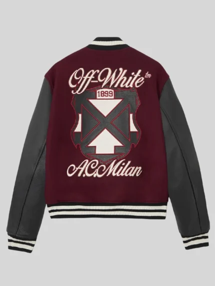 Ac milan x off white bordeaux varsity jacket mens