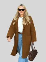 American Actress Molly Sims NYC 2025 Brown Wool Coat