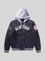 Navy BBC x NY Yankees Hooded Satin Jacket