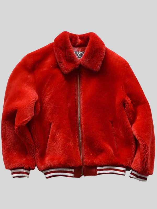 Red Fur Sheep Bomber Jacket Red Fur Sheep Bomber Jacket