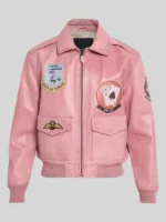 Avirex Leather Flight Aviator Jacket Pink