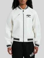 Avirex Stadium Embroidered White Leather Jacket
