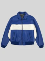 Blue Leather Racer Jacket Super Spider