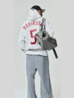 Fleece Oversized Pullover Grey Hoodie Jackie Robinson Essential Fear of God