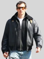 NYC Callum Turner Shearling Black Leather Jacket