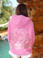 Pink Palm Puff Under the Sea Relaxed Hoodie in Seashell Pink