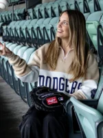 Quarter Zip Pullover Beige White Dodgers WAG Sweatshirt