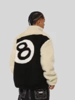 Reversible White Stussy 8 Ball Sherpa Jacket