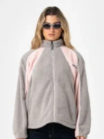Rusty Two Tides Sherpa Fleece Jacket Grey and Pink