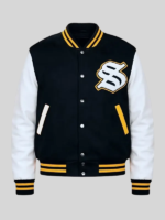 Solflare Black and White Wool Varsity Jacket