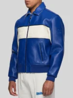 Super Spider Blue Leather Racer Jacket