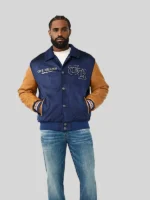 True Religion Serpent Logo Wool Bomber Jacket Navy