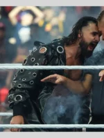 WWE 2026 WrestleMania 42 Seth Rollins Black Leather Hooded Long Coat