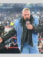WWE Triple H Denim Black Leather Jacket