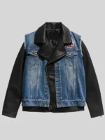 WWE Triple H Denim Black Leather Zipper Jacket