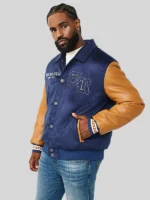 serpent logo bomber jacket Navy And Brown