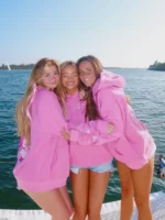 under the sea pink palm puff hoodie