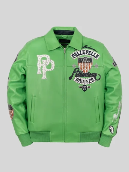 American Bruiser Plush Jacket Pelle Pelle Green Leather