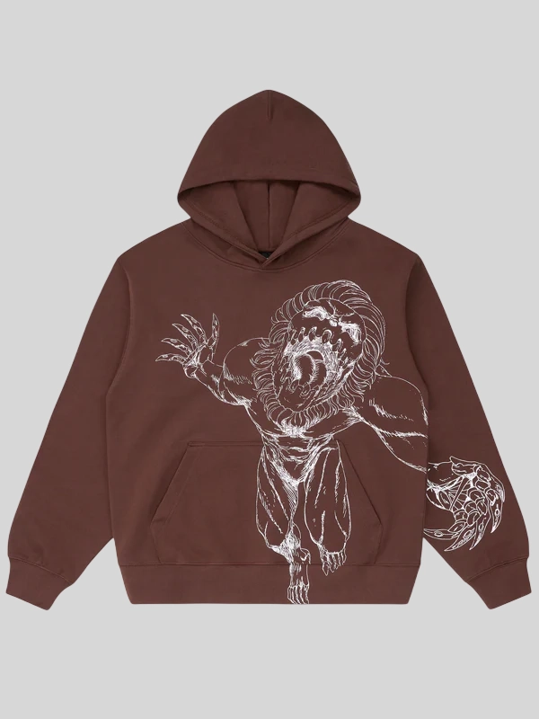 Attack On Titan Jaw Line Brown Hoodie Attack On Titan Jaw Line Brown Hoodie