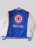 Club De Futbol Cruz Azul Blue And White Satin Varsity Jacket