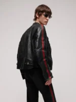 Gucci Calf leather bomber jacket with Web