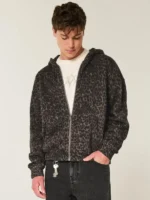 Hollister Men's Boxy Zip-Up Leopard Print Hoodie