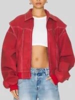 LIONESS Vista Oversized Bomber Jacket Red