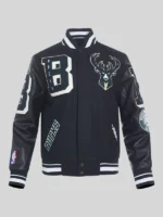 Milwaukee Bucks Mashup Rib Wool Varsity Jacket Black