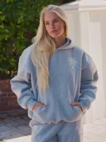 Pink Palm Puff Lacy Grey Hoodie