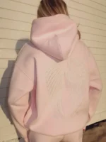 Pink Palm Puff Lacy Hoodie Angel Pink