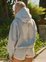 Pink Palm Puff Lacy Hoodie Sky Grey