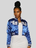 Tnnessee State University Blue Cropped Satin Varsity Jacket Women's